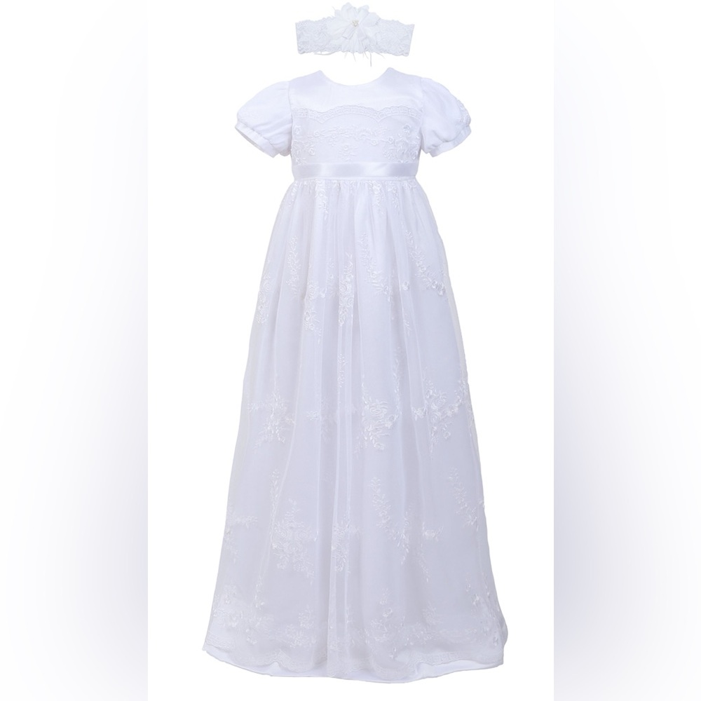New Embroidered Baby Girl’s Christening Gown W/O headband